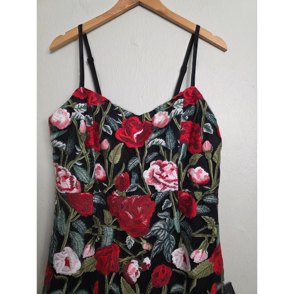 NWT Lulus Notorious Refinement Black Multi Embroidered Lace-Up Midi Dress XL - Picture 6 of 15